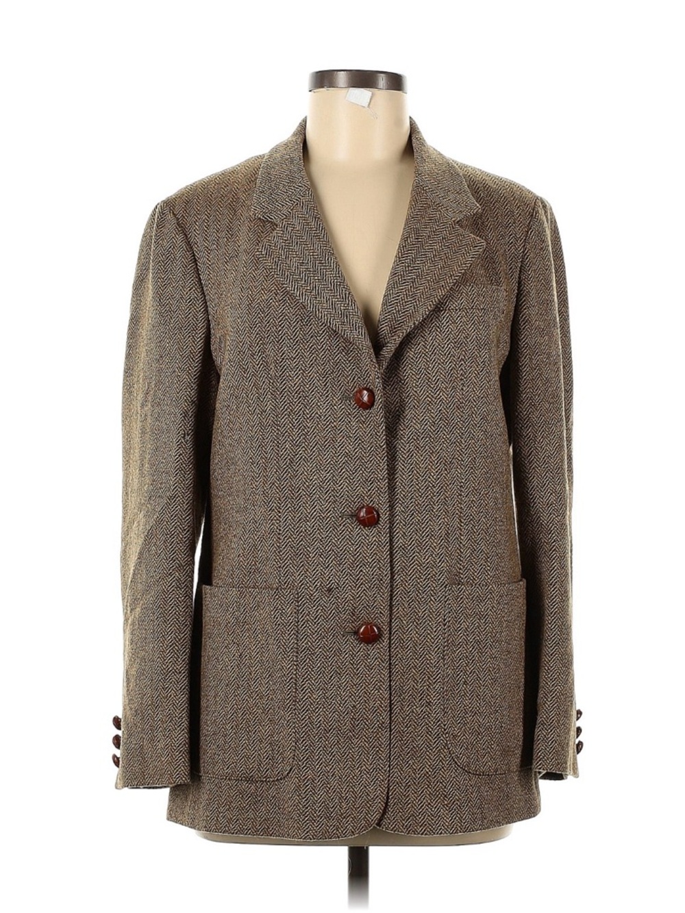 L.L. Bean Brown Herringbone Wool Blend Blazer